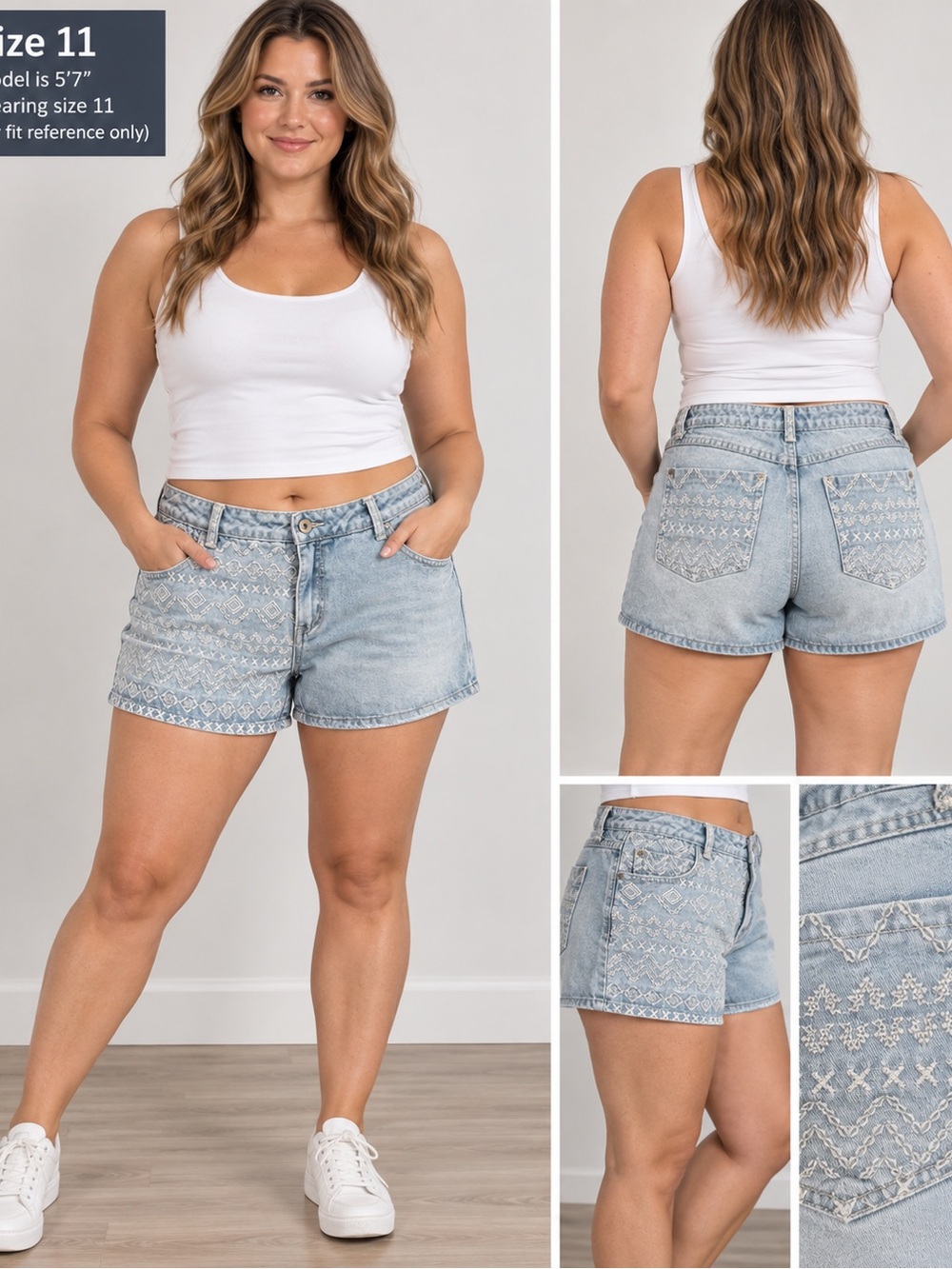 Liquid Size 11/12 Light Wash Embroidered Denim Shorts 100% Cotton